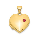 14k Yellow Gold Red Ruby 15mm Heart Locket Pendant
